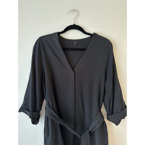 COS Women’s Black Tie Blouse Size 8 V Neck Roll Sleeve Minimalist Career Lyocell - Picture 2 of 8